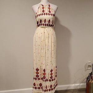 Stiletto's halter top dress, cream and orange, boho, M